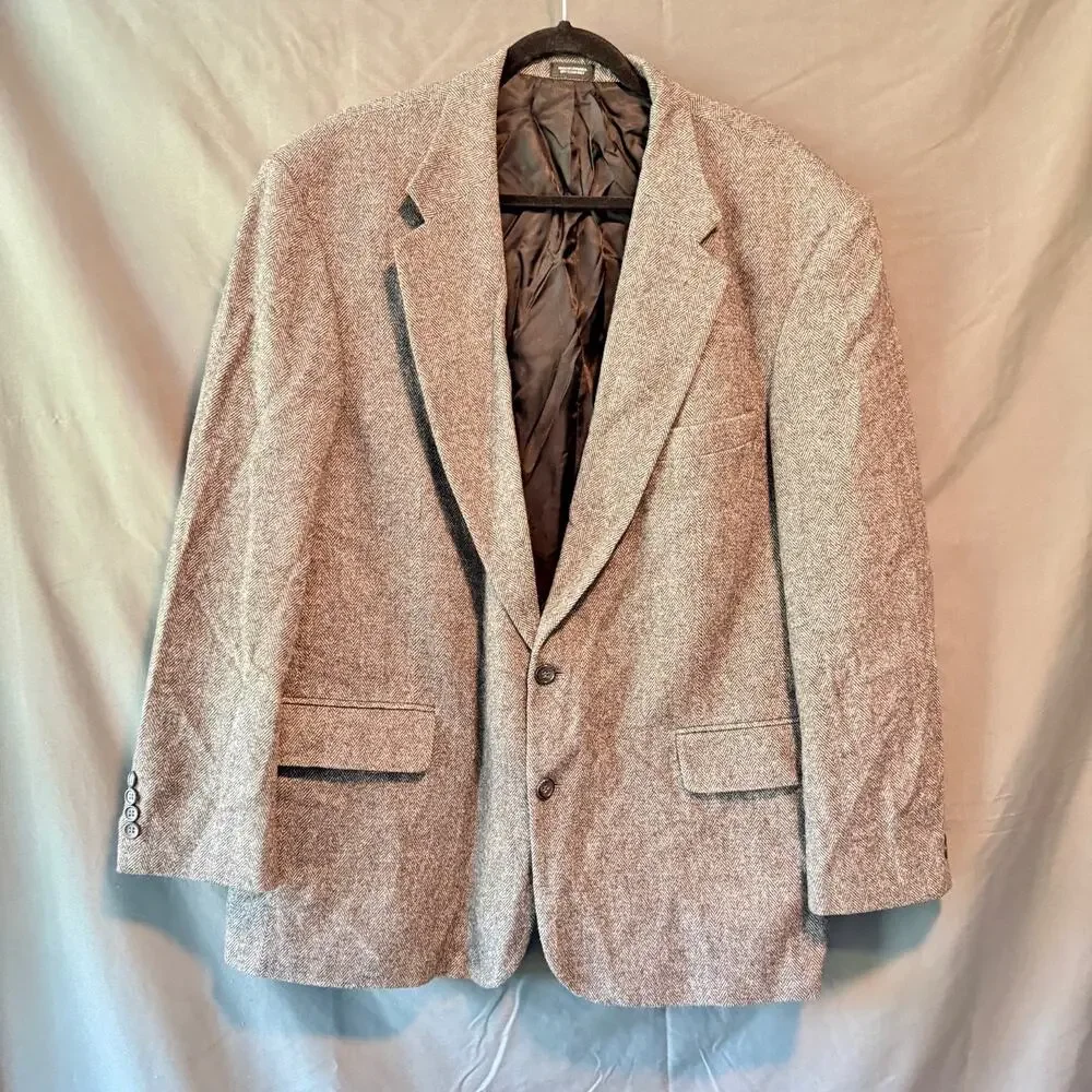 Robert Stock Blazer Mens 46R Gray Wool Camel Hair Tweed 2 Button Sport Coat